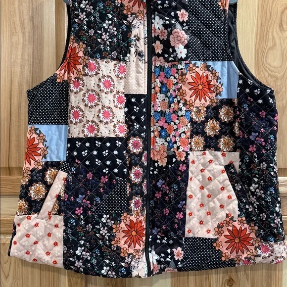 Emery Rose Black Layering Patchwork Floral Boho Cottagecore Women's Vest Sz 3XL - Picture 3 of 10